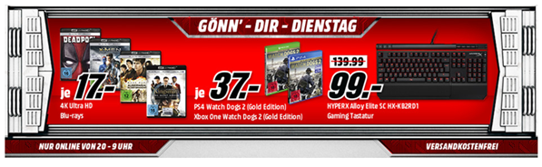 Bild zu MediaMarkt “Gönn dir Dienstag” mit 4K Ultra HD Filmen, Games + Gaming Zubehör