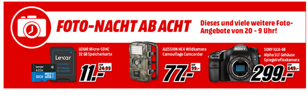 Bild zu MediaMarkt “Foto Nacht ab Acht” mit Kameras, Actioncams, Objektive, Stative, Speicherkarten und Drohnen