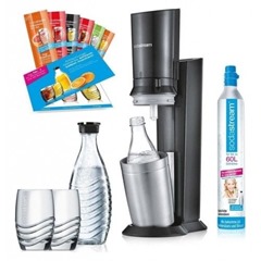 Bild zu Ebay: SodaStream Crystal 2.0 titan Promopack (2 x Gläserm, 6 x 10ml Sirup-Proben, 1 x Kohlensäure-Zylinder 425g. ca. 60l) für 111€ inkl. Versand (Vergleich: 124,70€)