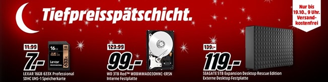 Bild zu MediaMarkt Tiefpreisspätschicht Angebote, z.B. Lexar 16GB 633x Professional SDHC Speicherkarte für 7€ inkl. Versand