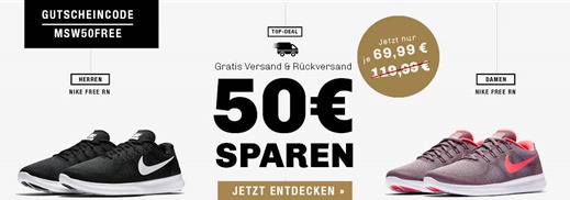 Bild zu My-Sportswear: 50€ Rabatt auf alle Nike Free RN 2017 Modelle