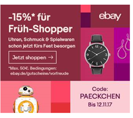 Bild zu eBay: 15% auf Uhren, Schmuck und Spielzeug bei Zahlung per Paypal