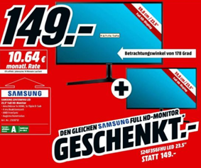 Bild zu [Knaller] 2 x den Samsung LS24F350FHUXEN 59,8 cm (23,5 Zoll) Monitor (HDMI, 1920 x 1080 Pixel) für 149€ (Vergleich einer = 129€)