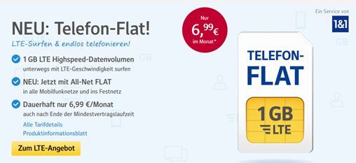 Bild zu [nun mit Startguthaben] o2/Telefonica Netz (Allnet + 1GB LTE Datenflat) für 6,99€/Monat (mit 3GB für 9,99€) oder 100 Minuten + 1GB für 4,99€/Monat