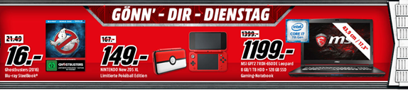 Bild zu MediaMarkt “Gönn dir Dienstag” mit Nintendo XL, vielen T-Shirts (Minions etc.) und Gaming-Notebooks