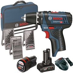 Bild zu BOSCH Akkuschrauber GSR 12V-15 (1x 2,0 + 1x 4,0 Ah Akku + Ladegerät AL 1115 CV + 39 tlg. Bit und Bohrer-Set) für 99,99€ (Vergleich: 118,99€)