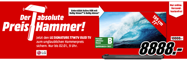 Bild zu LG OLED77W7V OLED-Fernseher (195 cm/77 Zoll, 4K Ultra HD, Smart-TV) für 8.888€