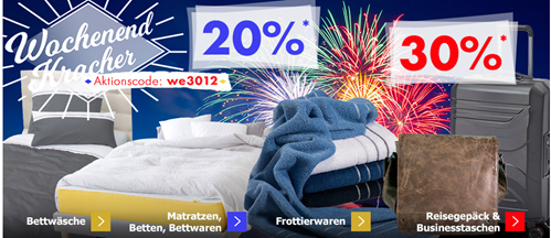 Bild zu Karstadt Wochenendkracher, so z.B. 20% extra auf Bettwaren, 30% extra auf Reisegepäck usw.