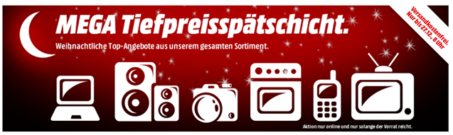 Bild zu [Super] Media Markt “Mega Tiefpreisspätschicht” mit sehr guten Angeboten (knapp 500 Stück) von vielen Marken