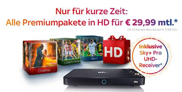 Bild zu [nur noch heute] Sky Komplett mit Entertainment, Bundesliga, Sport + Cinema und alles in HD inkl. Sky Go + Ultra HD Receiver für 29,99€ im Monat (anstatt 76,99€)