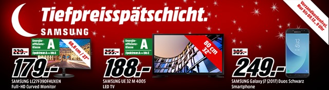 Bild zu MediaMarkt Tiefpreisspätschicht Angebote, z.B. Samsung UE32M4005 LED TV für 188€ inkl. Versand