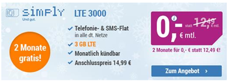 Bild zu Für kurze Zeit 1GB mehr: Simply LTE 3000 (4GB LTE, SMS und Sprachflat) für 12,99€/Monat (monatlich kündbar)