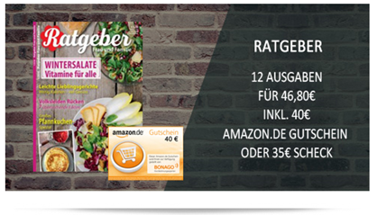 Bild zu 12 Ausgaben “Ratgeber” für 46,80€ + 40€ Amazon.de Gutschein oder 35€ Verrechnungscheck als Prämie