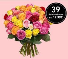 Bild zu Blume Ideal: Blumenstrauß mit 39 bunten Rosen (50cm Stiellänge) für 22,98€