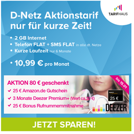 Bild zu Vodafone Netz mit 2GB Daten, SMS und Sprachflat mit einer Laufzeit von 6 Monaten für 10,99€/Monat + 25€ Amazon.de Gutschein + 3  Monate Deezer als Prämie