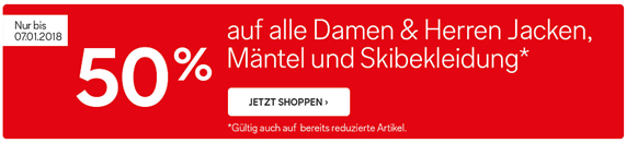 Bild zu C&A: 50% Rabatt auf alle Damen & Herren Jacken, Mäntel und Skibekleidung + kostenloser Versand