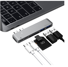 Bild zu dodocool Dual USB C Hub Multiport Adapter mit Thunderbolt 3 USB Typ-C Port, SD / TF Kartenleser und 2 SuperSpeed USB A 3.0 Ports für 13 „oder 15“ MacBook Pro 2016/2017 für 35,99€