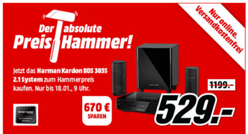 Bild zu [bis Do. 9 Uhr] Harman Kardon BDS 385S Heimkino-System 2.1 für 529€ (Vergleich: 1.199€)