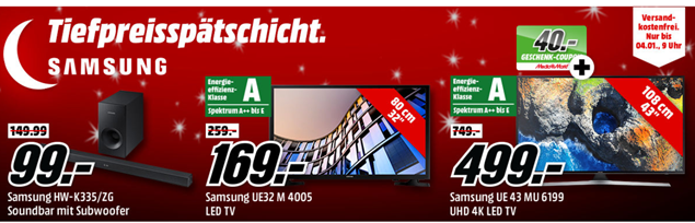 Bild zu MediaMarkt Tiefpreisspätschicht mit Angeboten von Samsung, so z.B. Samsung HW-K335 Soundbar mit Subwoofer für 99€ (Vergleich: 148,99€)