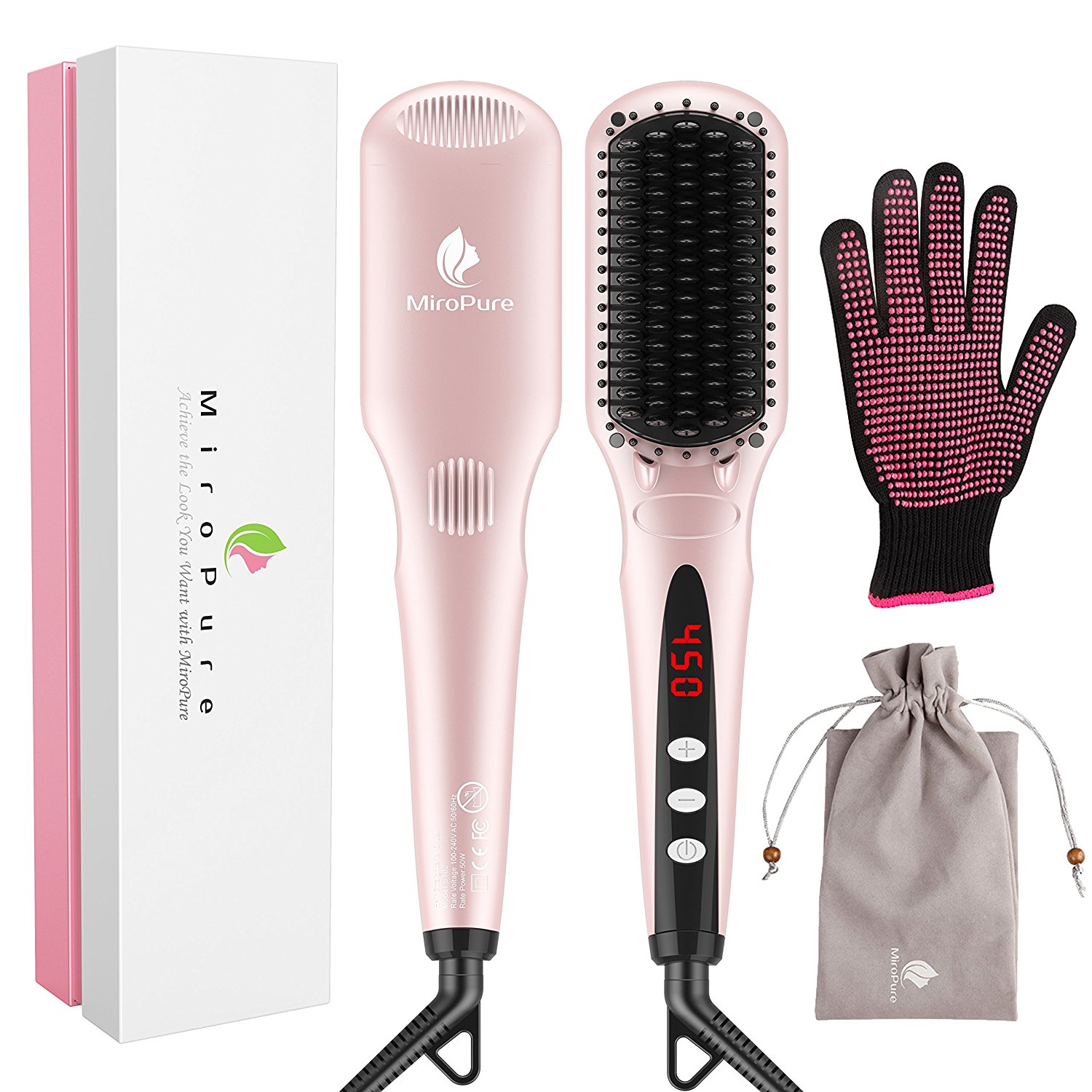 Bild zu [Prime] 2-in-1 Ionische Haarglätter Bürste mit hitzebeständigem Handschuh und Temperatursperrfunktion für 15,39€