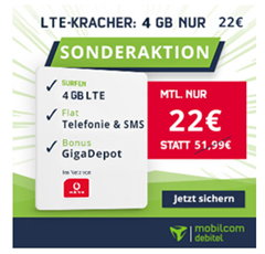 Bild zu Vodafone RED M mit einer 4GB LTE Datenflat, SMS und Sprachflat sowie EU Flat inklusive GigaDebot für 22€/Monat