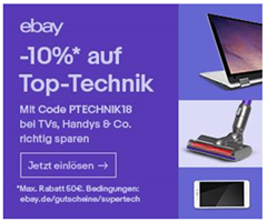 Bild zu eBay: 10% Rabatt  auf Top-Technik Angebote