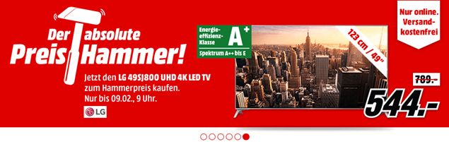 Bild zu MediaMarkt “Preishammer”: LG 49SJ800V LED TV (Flat, 49 Zoll, UHD 4K, SMART TV, webOS) für 544€ (Vergleich: 679,99€)