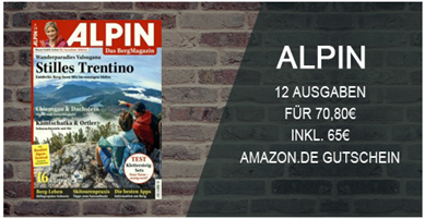 Bild zu 12 Ausgaben der Zeitschrift “Alpin” für 70,80€ + 65€ Amazon Gutschein für den Werber