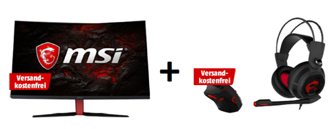 Bild zu MSI Optix AG32C Curved 31.5 Zoll Full-HD Gaming Monitor (1x DisplayPort, 1x HDMI, 1x DVI Kanäle, 1 ms Reaktionszeit) inkl. MSI Gaming Maus + Gaming Headset für 439€