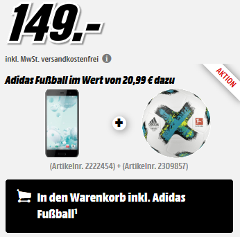 Bild zu MediaMarkt Smartphone-Fieber, z.B. 5 Zoll Smartphone HTC U Play (32 GB) + Adidas Fußball für 149€