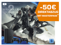 Bild zu SONY PlayStation 4 Slim 1TB Schwarz + Destiny 2 + 2. DualShock4 Controller + Thats You Voucher für 245€ (Vergleich: 379,47€)