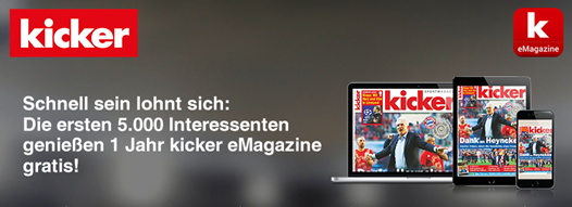 Bild zu [schnell] 1 Jahr Kicker eMagazine gratis lesen