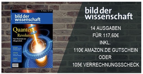 Bild zu 14 Ausgaben der Zeitschrift “Bild der Wissenschaft” für 117,60€ lesen + bis zu 110€ Prämie für den Werber