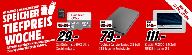 Bild zu Media Markt Speicher Tiefpreiswoche mit Festplatten, USB-Sticks und Speicherkarten: heute z.B. SANDISK Ultra® micro-SDXC Speicherkarte 128 GB für 29€