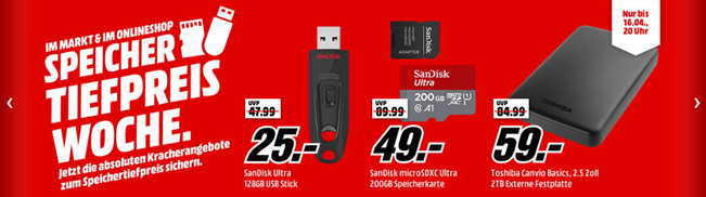 Bild zu Media Markt Speicher Tiefpreiswoche mit Festplatten, USB-Sticks und Speicherkarten