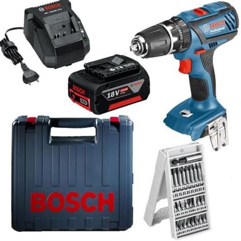 Bild zu Bosch Akku-Schlagbohrschrauber GSB 18-2-LI Plus mit 1×4.0Ah Akku +24tlg. Bit-Box im Koffer für 116,91€