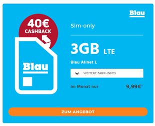 Bild zu Blau.de Allnet Flat (3GB LTE Daten + Allnet Flat + SMS Flat) für rechnerisch 8,32€/Monat