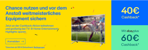 Bild zu eBay World Cup TV Cashback Aktion – bis zu 60€ Caschback erhalten