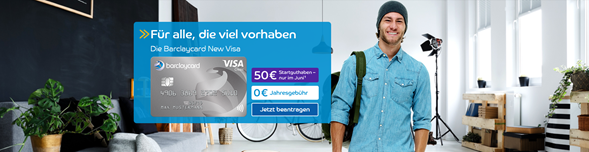 Bild zu [Top – letzte Chance] Barclaycard New Visa Kreditkarte: Ein Leben lang beitragsfrei plus 50€ Startguthaben