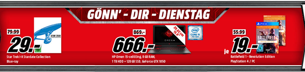 Bild zu MediaMarkt “Gönn dir Dienstag”, so z.B. HP Omen 15-ce003ng, Gaming Notebook für 666€ (Vergleich: 869€)