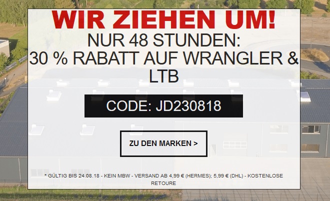 Bild zu 30% Extra-Rabatt auf alle Wrangler und LTB Artikel bei Jeans Direct