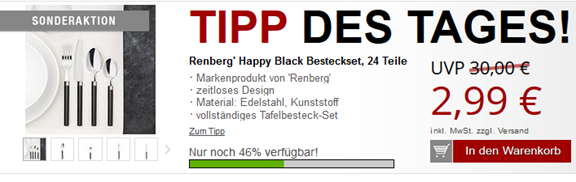 Bild zu 24teilige Besteckset Renberg “Happy Black” für 2,99€ zzgl. maximal 5,97€ Versand + 2 weitere Gratisartikel