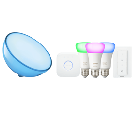 Bild zu PHILIPS Hue White & Color Ambiance (E27) Starter Set mit Bridge und Lichtschalter inklusive Hue Go Tischleuchte für 159€