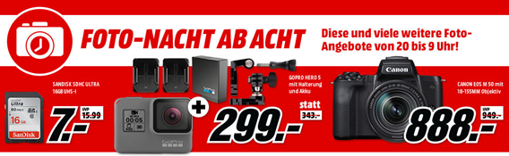 Bild zu MediaMarkt “Foto Nacht ab Acht”, so z.B. GoPro Hero 5 mit Halterung und Zusatzakku für 299€