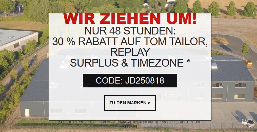 Bild zu 30% Extra-Rabatt auf alle Tom Tailor, Replay, Surplus und Timezone Artikel bei Jeans Direct