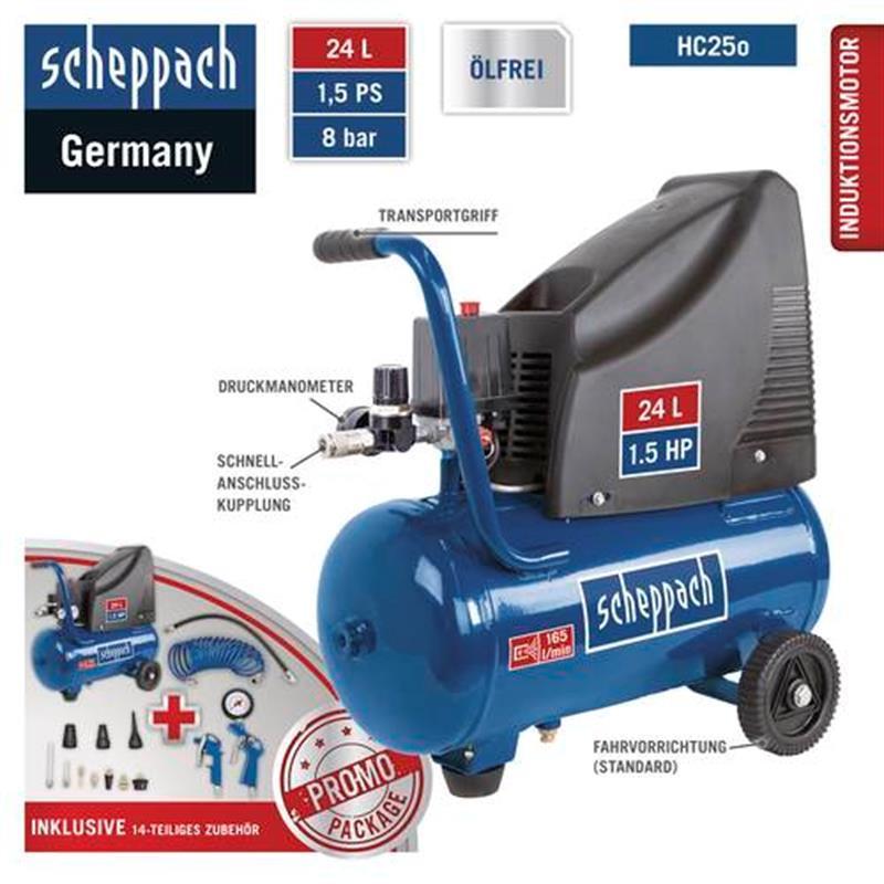 Bild zu Scheppach 8bar Druckluft Kompressor HC25o inklusive Zubehör für 80,99€ (Vergleich: 99€)