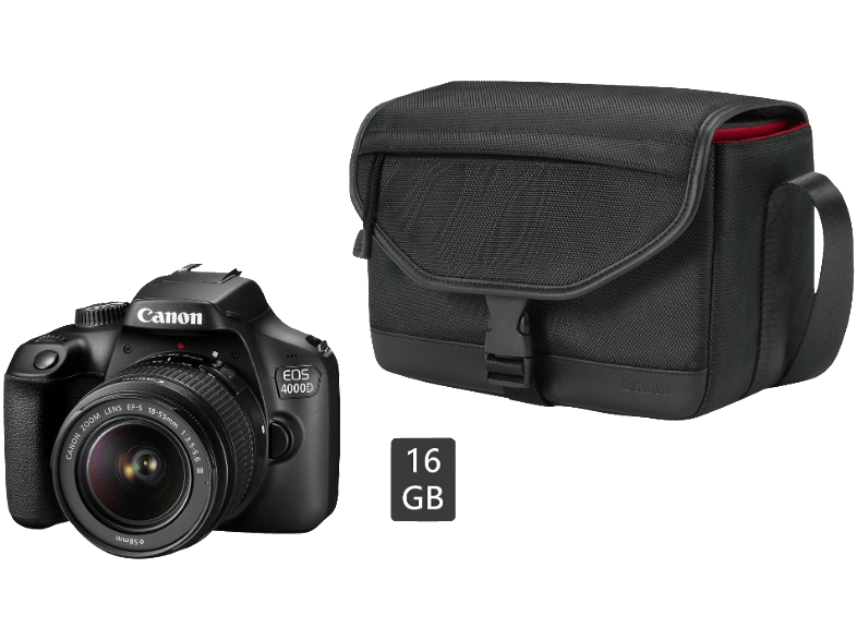 Bild zu Spiegelreflexkamera Canon EOS 4000D + 18-55 mm Objektiv + Kameratasche + 16 GB Speicherkarte für 227,99€ (Vergleich: 285,99€)