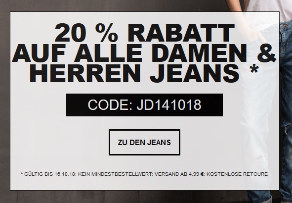 Bild zu Jeans Direct: 20% Rabatt auf alle Damen- und Herren-Jeans