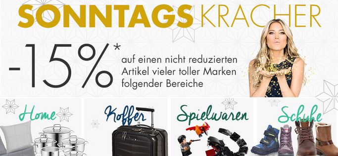 Bild zu Karstadt SonntagsKracher, z.B. 15% Rabatt auf einen nicht reduzierten Artikel aus ausgewählten Bereichen