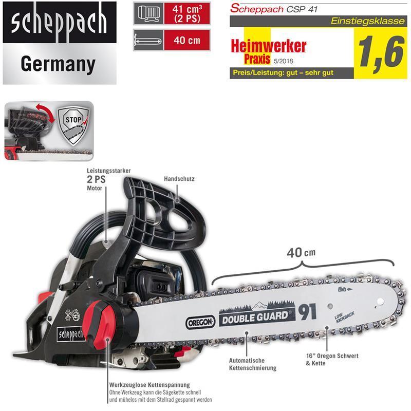 Bild zu Benzin Kettensäge Scheppach CSP41 mit Oregon-Schwert für 79,90€ (Vergleich: 90,99€)